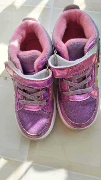 芭比童鞋女童运动鞋加绒二棉鞋冬季儿童高帮休闲板鞋 DA5703浅紫28码  晒单实拍图