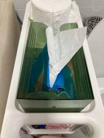 HOUYA 纸巾盒 免打孔壁挂式抽纸盒 一次性洗脸巾收纳盒厕纸盒 轻奢绿 实拍图