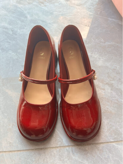 卓诗尼玛丽珍女鞋2023年春秋新款配裙子珍珠单鞋女法式皮鞋粗跟高跟鞋女 红色-4.5CM 38 实拍图