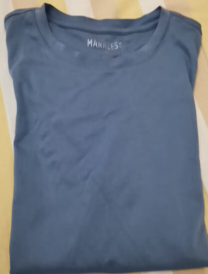 MARKLESS【液氨水感】纯棉丝光抗皱男士夏季短袖T恤TXB0635M灰蓝色XXXL 实拍图