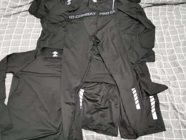 艾伦伯顿（Alen Botun）健身服男跑步运动套装篮球秋季速干衣高弹训练晨跑服紧身足球衣服 五件套（速干透气 四季可穿） XL(145-165)斤 实拍图