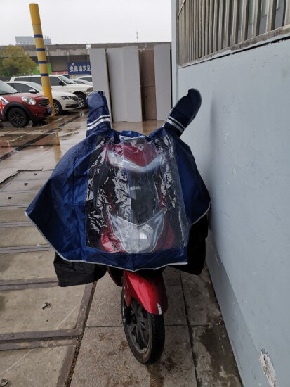 雨航（YUHANG）户外骑行电动瓶摩托车雨衣加大厚雨披大帽檐带面罩4XL拼色蓝灰 实拍图