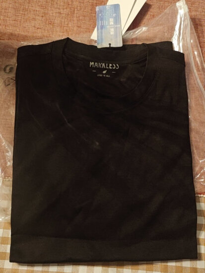 MARKLESS【液氨水感】纯棉丝光抗皱男士夏季短袖T恤TXB0635M黑色XXL 实拍图