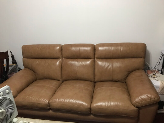 日本NITORI宜得利家居 家具 皮沙发家用客厅用沙发奥尔良三人OWL-KD 浅棕色