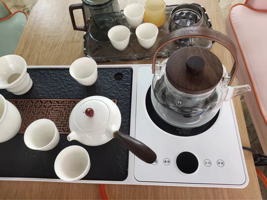 功夫茶具|用户揭秘尚言坊白显屏电热炉一体茶盘+竹把润圆提梁壶+岩香侧把壶10入+兰亭茶巾+黑檀直茶夹+茶盘刮功夫茶具好吗,入手解密评测真相