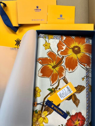 万事利wensli真丝丝巾100%桑蚕丝绸大方巾披肩妈妈礼物礼盒装繁花笺