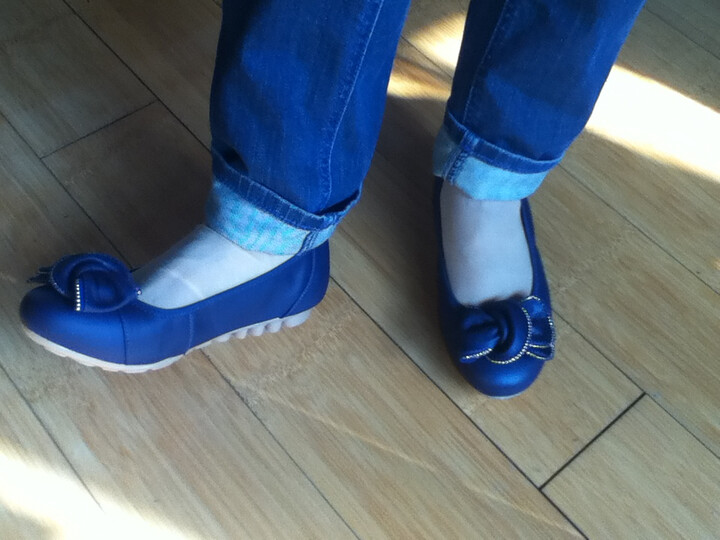 樱上末步真皮平跟单鞋平底圆头女鞋661 宝蓝(热卖) 38(柔软豆豆底.