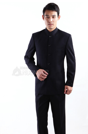 中山装 中华立领 西服套装男士商务休闲男款圆领正装西装深藏蓝色