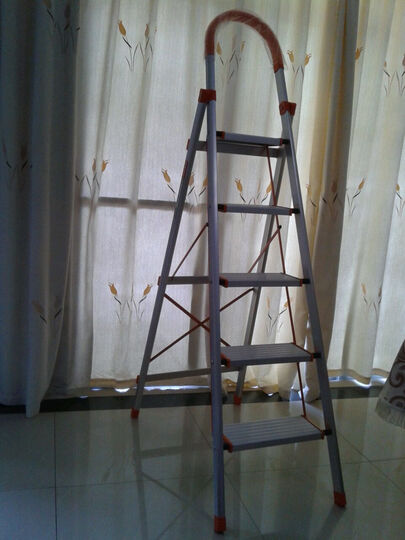 密林milin d型加固铝合金宽踏板家用梯子 橘黄 加固铝合金五步梯