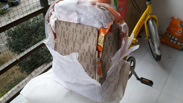 elle(她) puccini普妮系列pvc配牛皮单肩斜挎女包e3034p31108og橙色