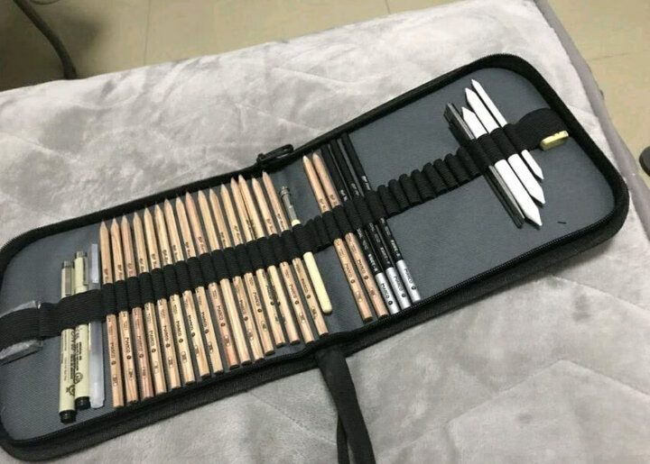 中盛画材(transon) 27件素描绘画套装 初学素描工具铅笔盒笔帘笔袋