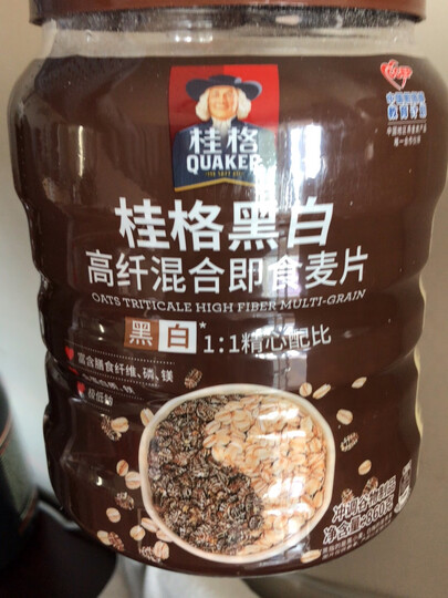 桂格桂格 黑白燕麦片 黑麦燕麦混合即食麦片罐装860克 无添加蔗糖