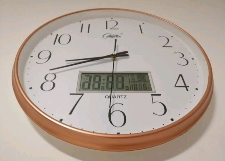 客厅钟表日历简约时钟卧室石英钟表挂墙c3076y 玫金京东的物流没的说