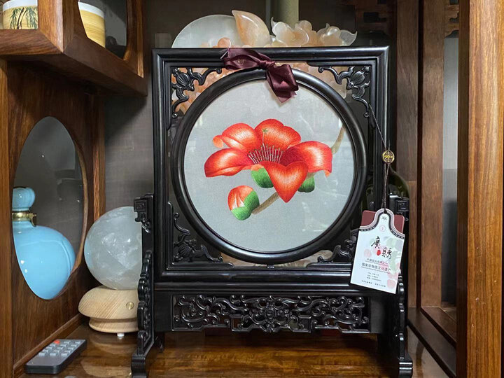 品粤 摆件工艺品双面绣屏风摆件广绣粤绣全手工刺绣中式装饰工艺品