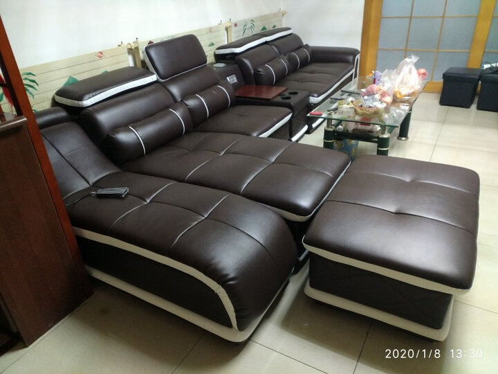 沙发高端,大气,上档次,摆在客厅很好看,皮质软硬合适,颜." - 京东