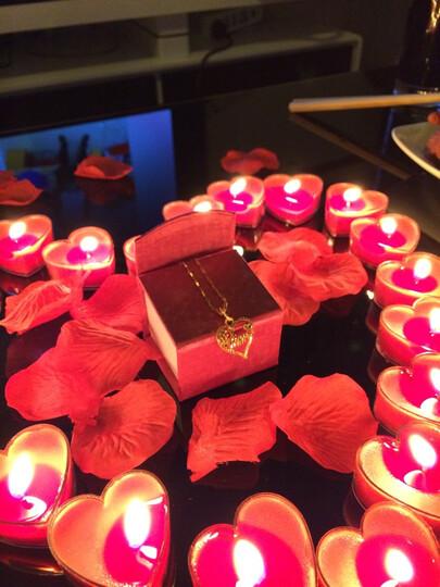 青苇 心形蜡烛20个玫瑰花瓣120片 结婚庆生日 情人节求婚浪漫组合套装