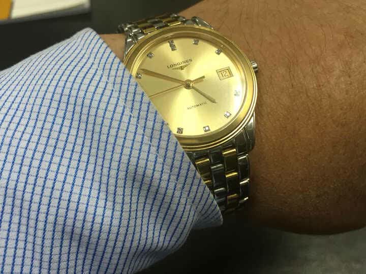 浪琴(longines)军旗系列金色表盘机械男表l4.774.3.32.