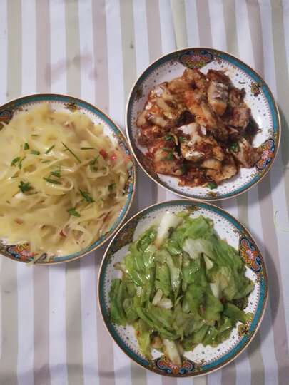 菜盘子很大,端着一点也不烫手,盛菜很漂亮,很有食欲!