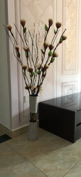 美丽空间客厅落地脉叶干花装饰花艺是不是有配花瓶、还是单单花？