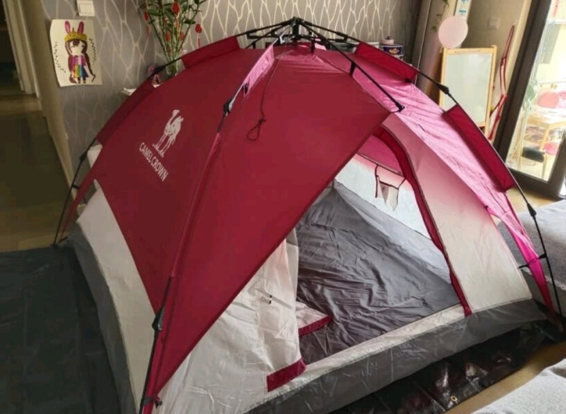 骆驼帐篷户外3-4人自动全双层防雨带气垫吗？