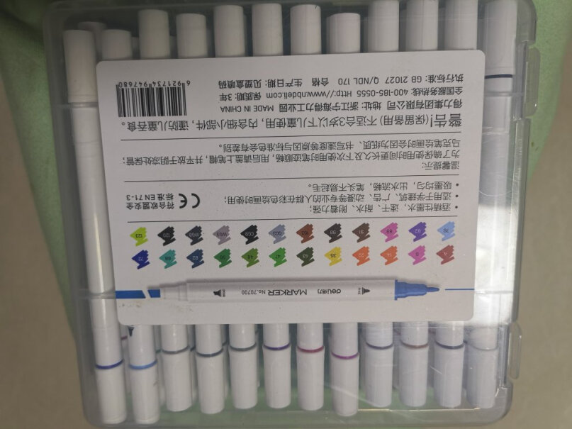 得力deli文具24色马克笔套装双头细杆学生水彩笔记号笔开学礼物一本厚度的纸（A4）上色后反面会有印记吗？