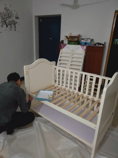 婴儿床友贝欧式多功能实木婴儿床拼接大床可改儿童床加长雪橇式最真实的图文评测分享！详细评测报告？