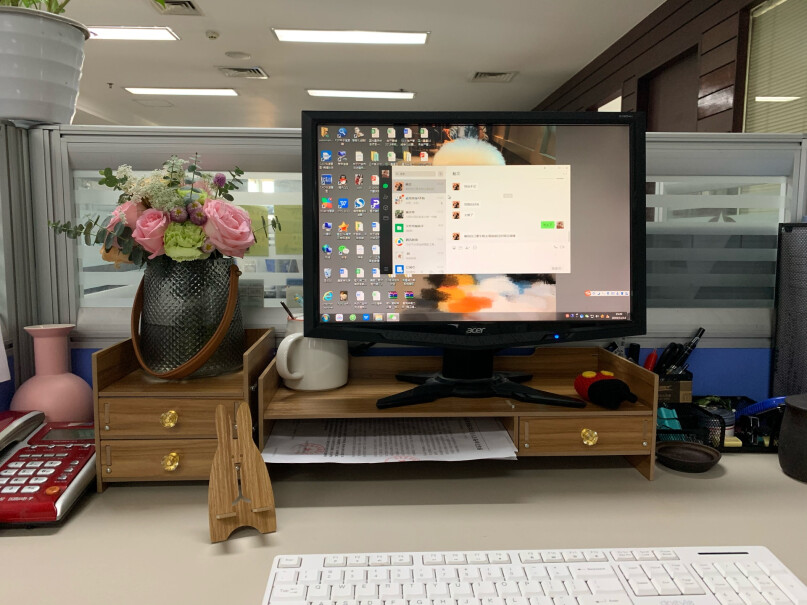 万事佳液晶电脑显示器屏增高架办公用品桌面收纳支架键盘置物架子有深色吗？