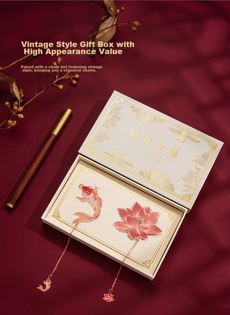 TIANSE Playful Lotus Pond Brass Bookmark Gift Box, Teacher's Gift, Classical Chinese Style Souvenir, Annual Meeting Gift for Women, Birthday Gift, 2 Pieces TS-5884 6