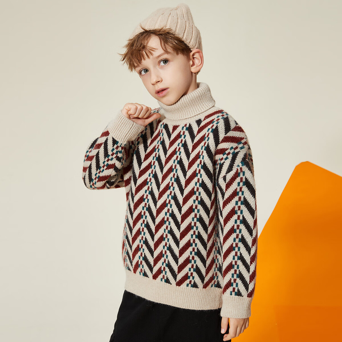 Джемпер ASK JUNIOR для мальчика, зимний сезон 2025, утолщенный теплый, с высоким воротом, детский вязаный джемпер, пуловер для юноши