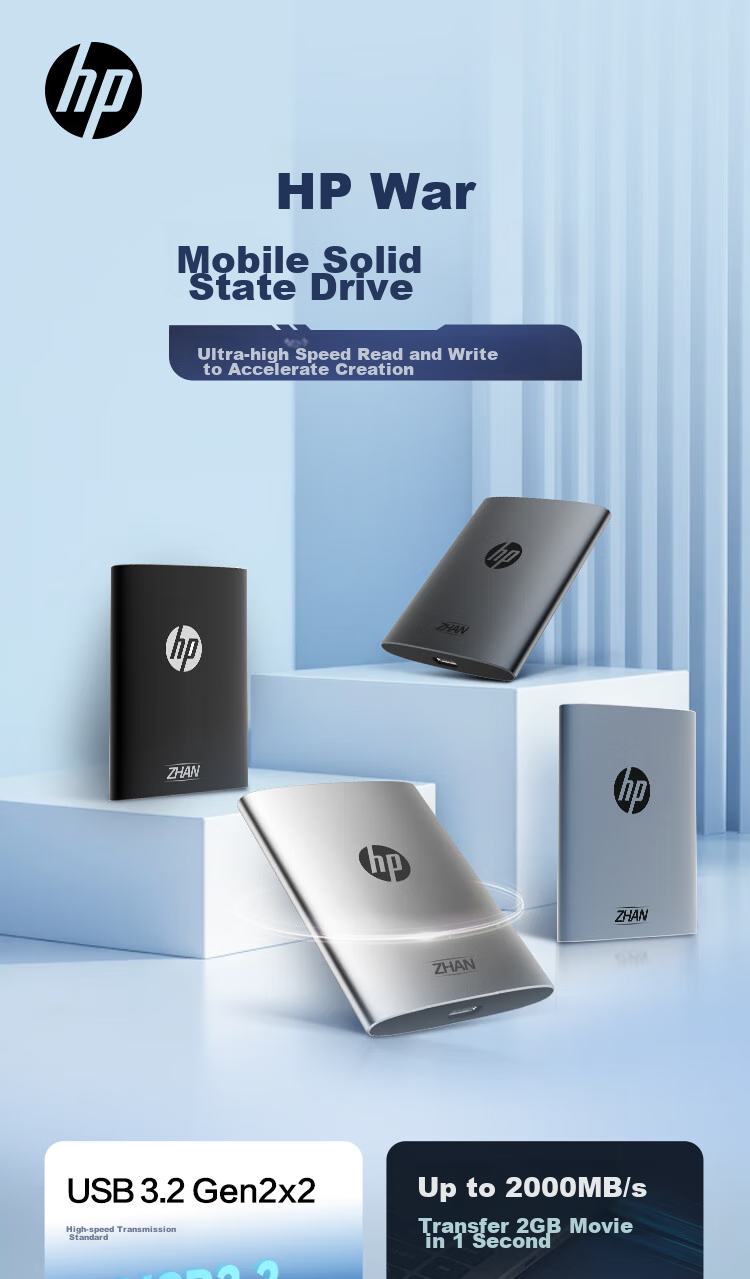 HP 1TB Portable SSD, 2000MB/s High-Performance Read/Write, Type-C, Portable for Business Travel, High-Speed Transfer, External Phone Direct Connection Mini Hard Drive, Blue 1