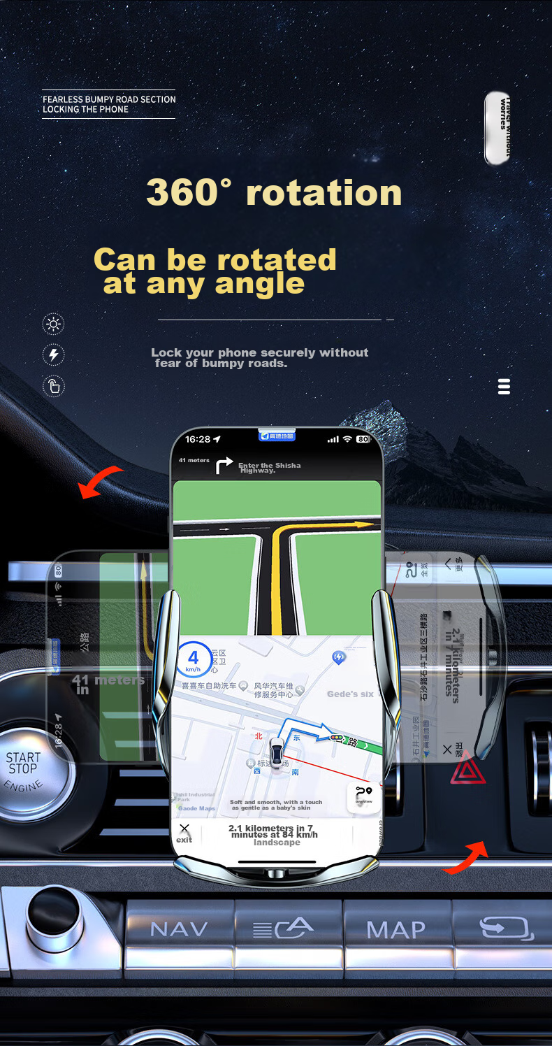 Dijialun Intelligent Sensor Car Wireless Charger Phone Holder Compatible with Xiaomi, OPPO, Apple 18, Huawei, Vivo Fast Charging Car Navigation Phone Charging Stand 10