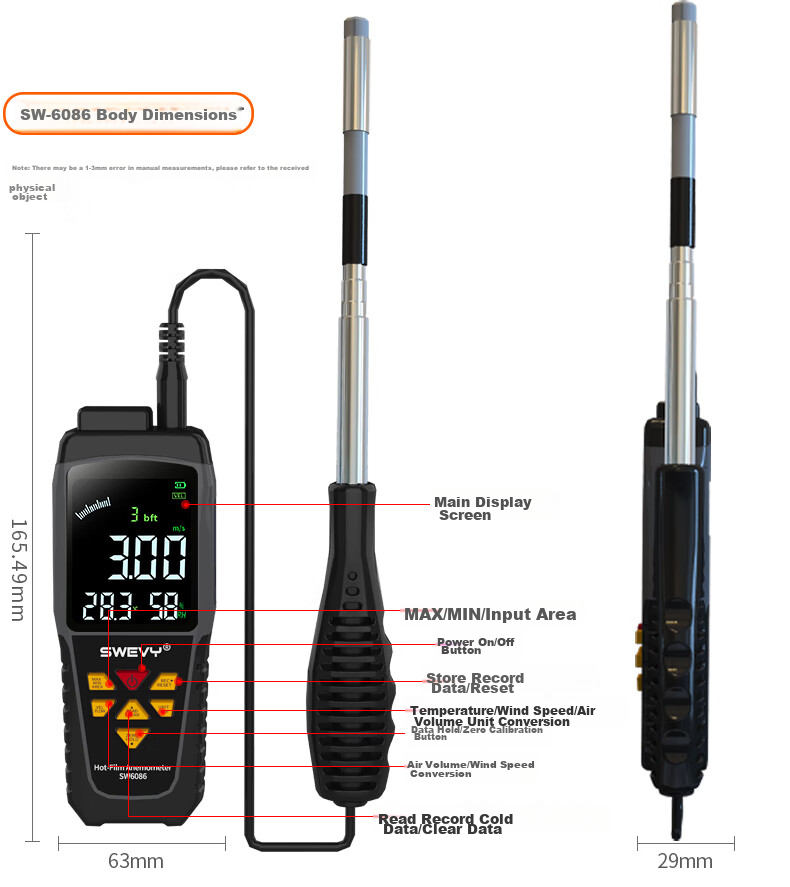 Suwei Anemometer Measures Wind Speed, High-Precision Handheld Air Flow Meter SW6016 22