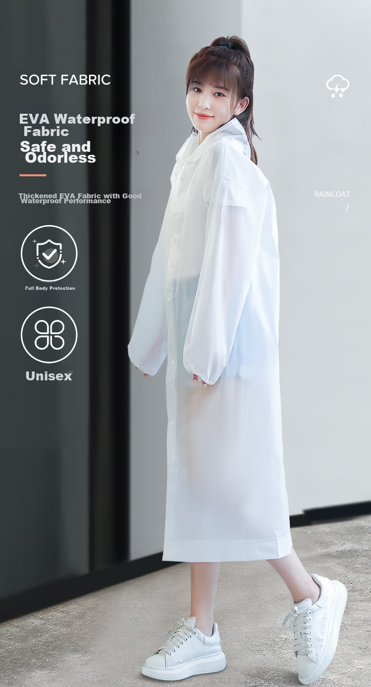 BIAZE Disposable Raincoat for Adults, Semi-Transparent Rain Pants, Long Style with Hood, Thickened Portable Rain Poncho Set, White 6