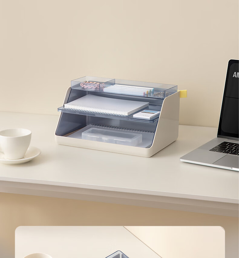 Deli Xdomo Series Three-Layer Combination File Tray, Office Desk Makeup File Organizer with Dividers, Light Gray XDM34 5