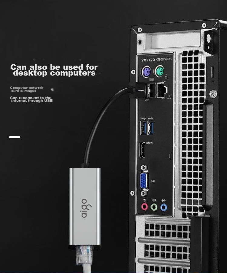Aigo USB to RJ45 Gigabit Ethernet Adapter, Network Cable Converter, Laptop Docking Station, USB Hub, Expansion Dock R03A (Metal) 4