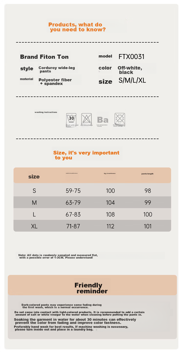 FitonTon Corduroy Wide-Leg Pants for Women, Spring And Autumn 2026, High-Waisted Slimming Draping Loose Straight-Leg Casual Ladies Trousers 12
