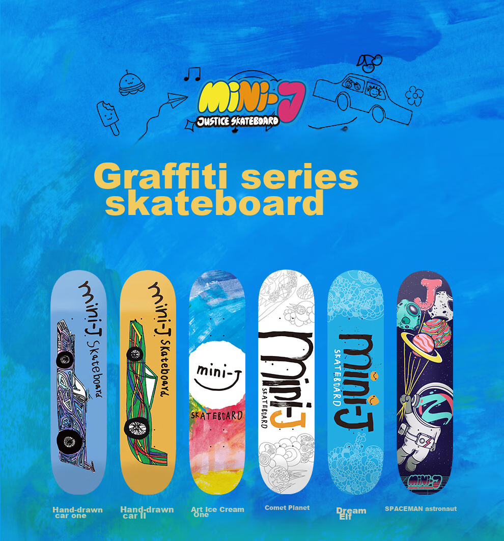 JUSTICE Professional Skateboard for Children's Double-Warped Deck, Essential for Middle And Elementary School Curriculum, Spaceman Astronaut Design, Suitable for Ages 6-12 1