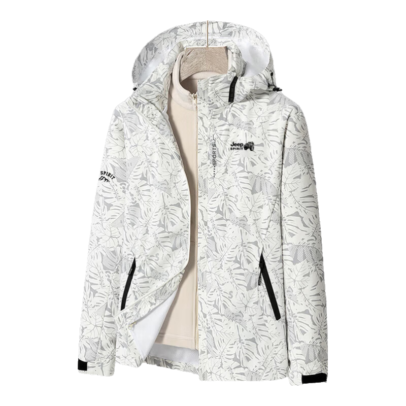 JEEP SPIRIT Men's Maple Leaf White 3-in-1 Hooded Outdoor Sports Jacket Spring Autumn XL
