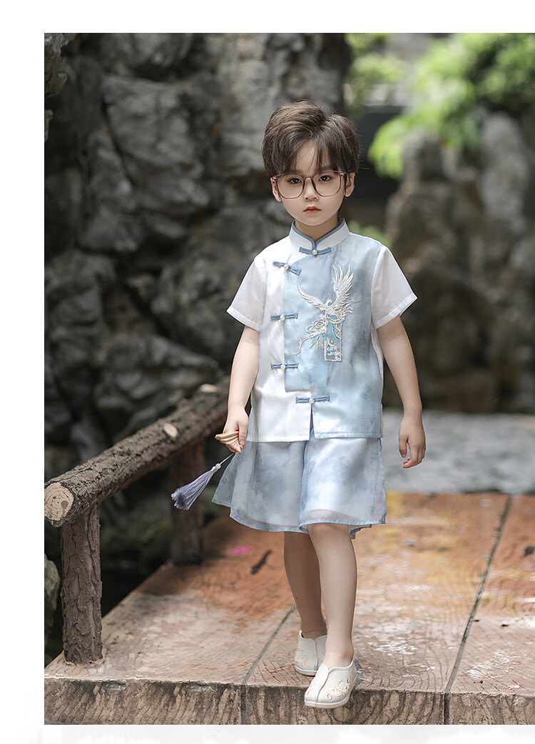 Qibo Hanfu Boys' Spring And Autumn Children's New Chinese-Style National Fashion Ancient Style Tang Suit, Hongying Long Sleeve (Top Only), Size 130 6