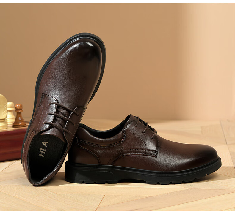 HLA Leather Shoes, Men's Formal Dress Shoes, Business Heightening Derby Shoes HAAPXM1EBH081, Black Heightening, Size 39 17