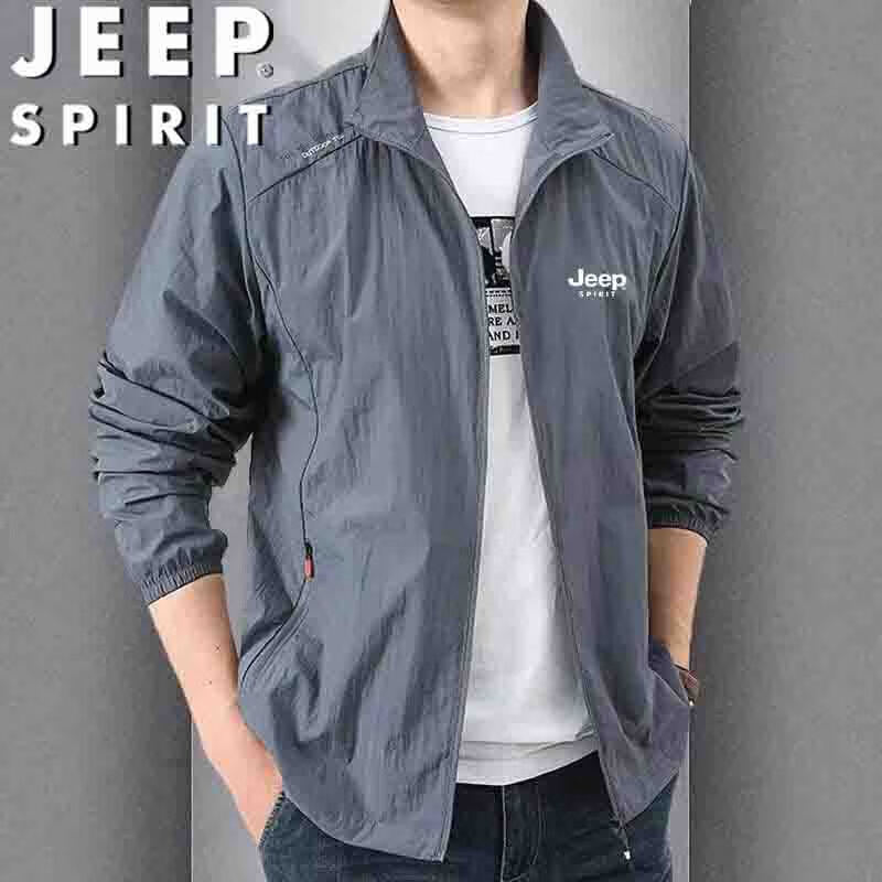 JEEP SPIRIT Men's Sun Protection Jacket, Summer Loose-Fitting Skin Coat, Outdoor Casual Fishing Wear, Dark Gray, 2XL