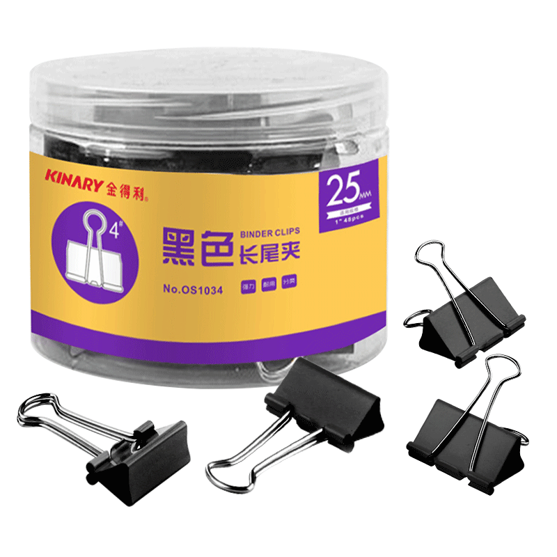 Jindeli 4# 25mm Black Binder Clips, Small Clips, 48 Pieces/Tube, Long Tail Clips, Metal Document Clips, Anti-Rolling Edge Stationery File Clips, Butterfly Clips, Fish Tail Clips, Office Supplies OS1034