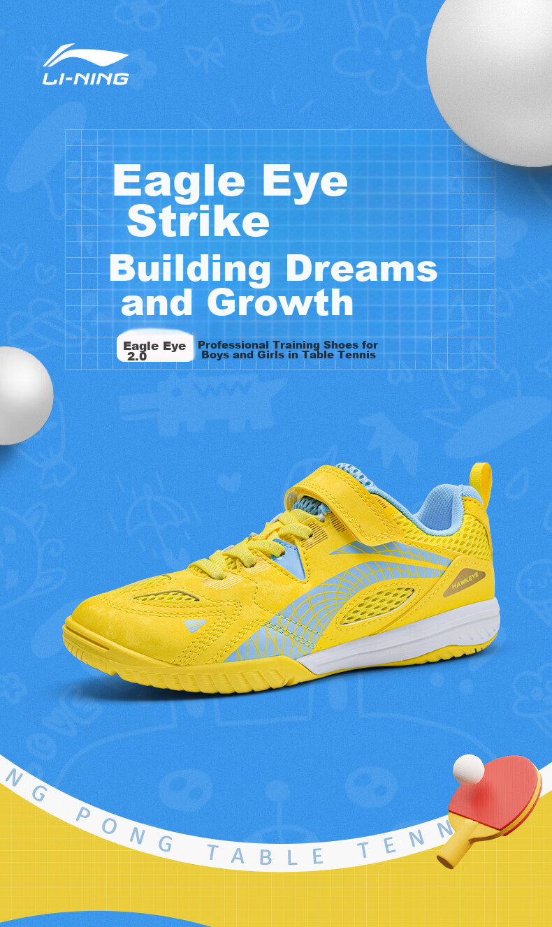 Li-Ning Table Tennis Shoes for Children, Yingyan 2.0 Breathable Shock-Absorbing Professional Competition Training Sports Shoes, Size 35 1