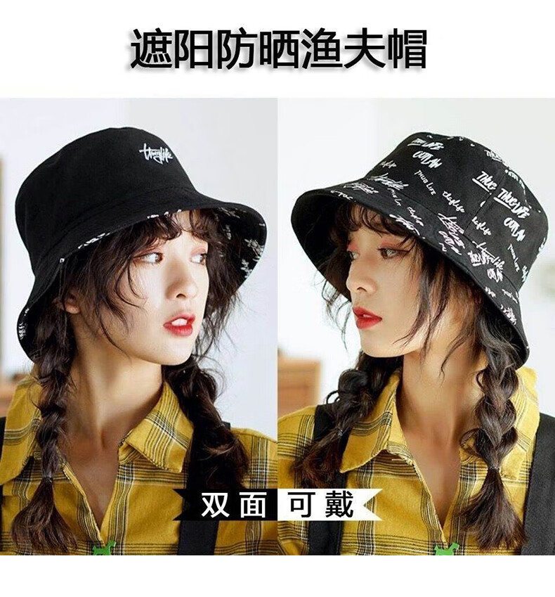 XUEXIMAN Fisherman Hat for Men, Reversible Graffiti Cap, Sun Hat, Korean Style Versatile Sun Protection Student Bucket Hat 12