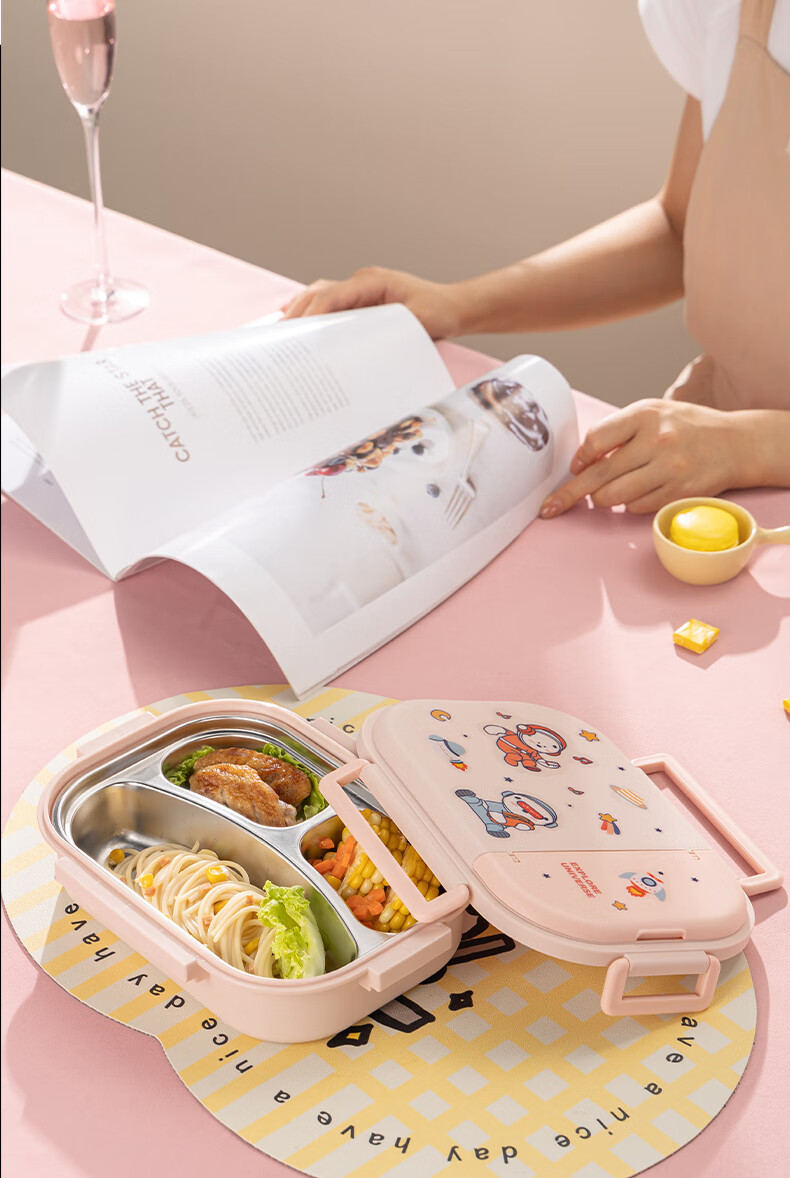 Guangyi 316 Stainless Steel Lunch Box for Elementary School Students And Office Workers, 3-Compartment Bento Box with Utensils And Soup Bowl + Bag GY7406 15