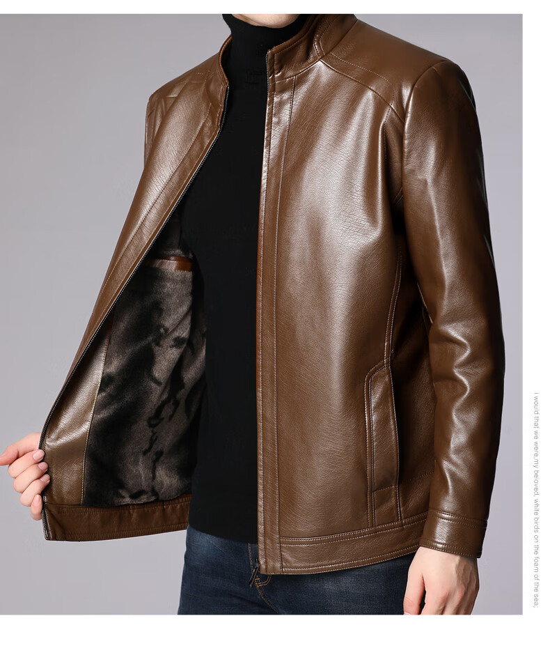 Hengyuanxiang Men's Leather Jacket, 2024 Autumn And Winter Men's Outerwear, Fleece-Lined Thick Casual Lapel Jacket for Middle-Aged And Elderly Me 14