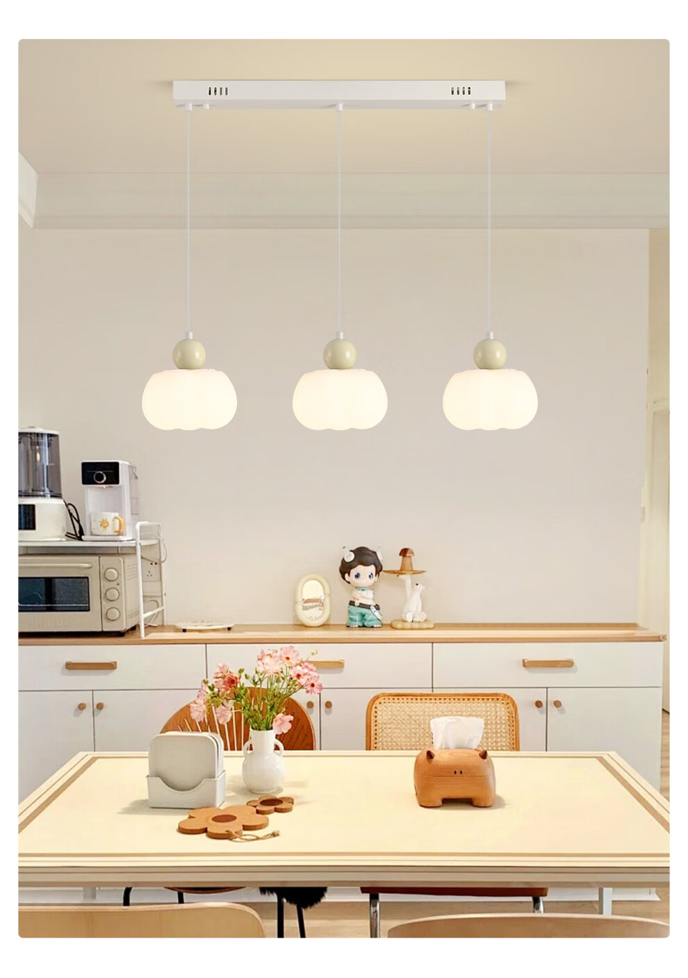 NVC Cream-Style French Romantic Cloud-Shaped Pendant Light, Restaurant Light, Smart Full Spectrum 3-Head Chandelier WHDD48D/G-01 2