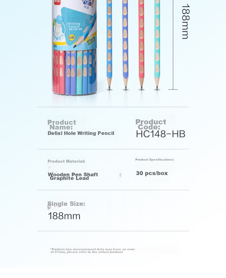 Deli You Dong Dong Writing Pencil HB (30 Pieces/tube), Multi-Color with Eraser Tip, Easy Grip, Children's Posture-Correcting Pencil, Student Handwriting Practice Pen HC148-HB, Back-To Stationery 15