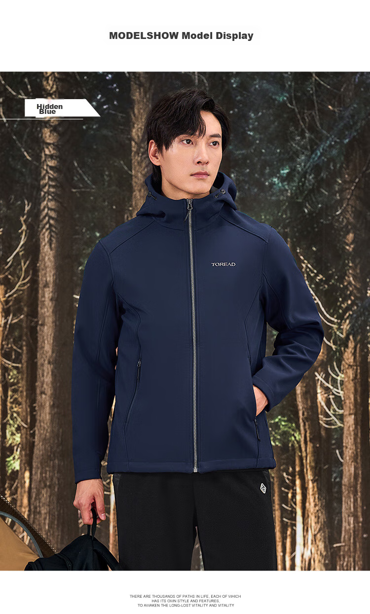 TOREAD Men's Soft Shell Jacket, Autumn And Winter Outdoor Windproof Warm Fleece-Lined Soft Shell Coat, Hiking Travel Jacket, Mountaineering Outerwear 16