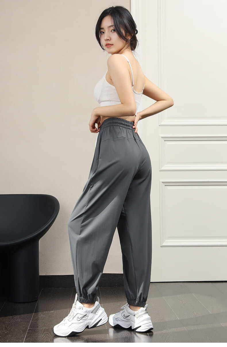 LangSha Sun Protection Ice Silk Pants for Women, Summer Cool-Feeling Ankle-Tied Casual Trousers, Loose-Fitting Slimming Lightweight Breathable Quick-Dry Sports Pants 17